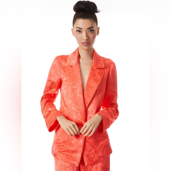 Alice + Olivia Jackets & Blazers - Alice And Olivia Bright Coral Shanda Satin Jacquard Blazer